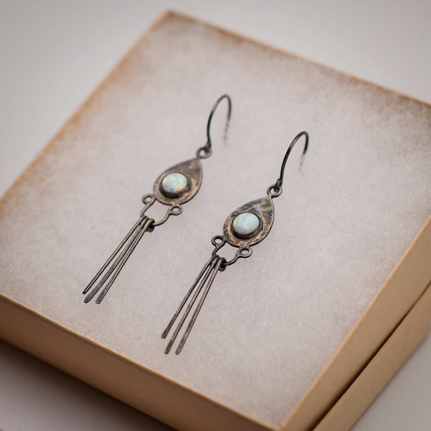 .925 Sterling Silver and Opal Dangle Earrings