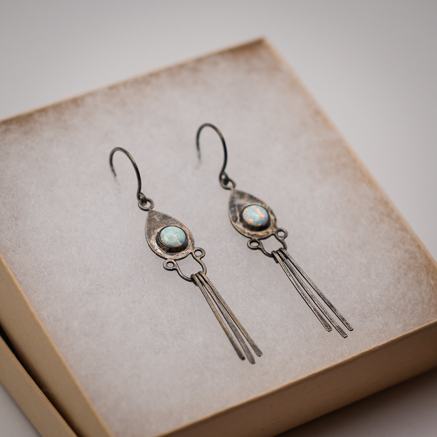 .925 Sterling Silver and Opal Dangle Earrings