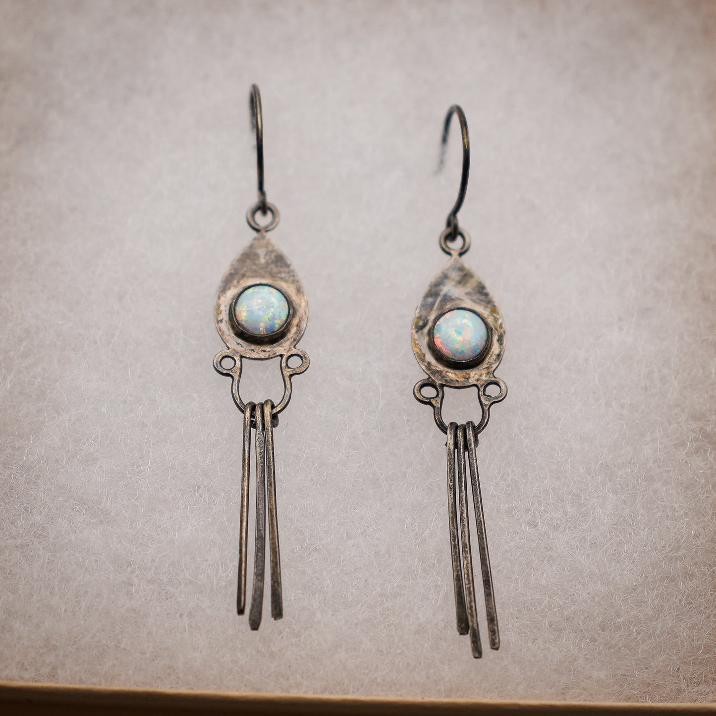 .925 Sterling Silver and Opal Dangle Earrings