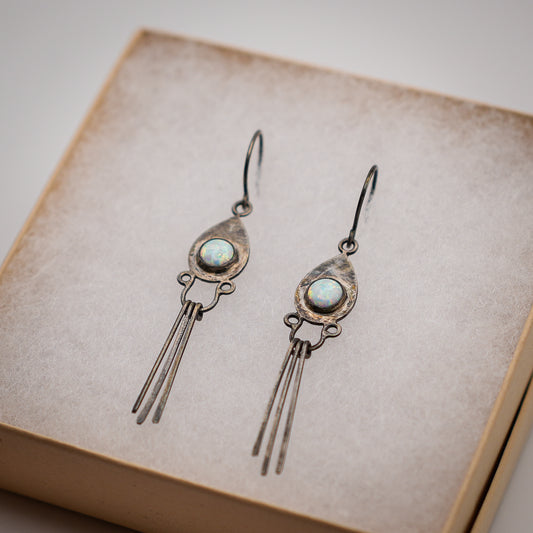 .925 Sterling Silver and Opal Dangle Earrings