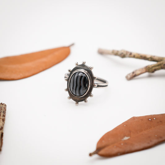 Striped Black Agate and Sterling Silver Ring