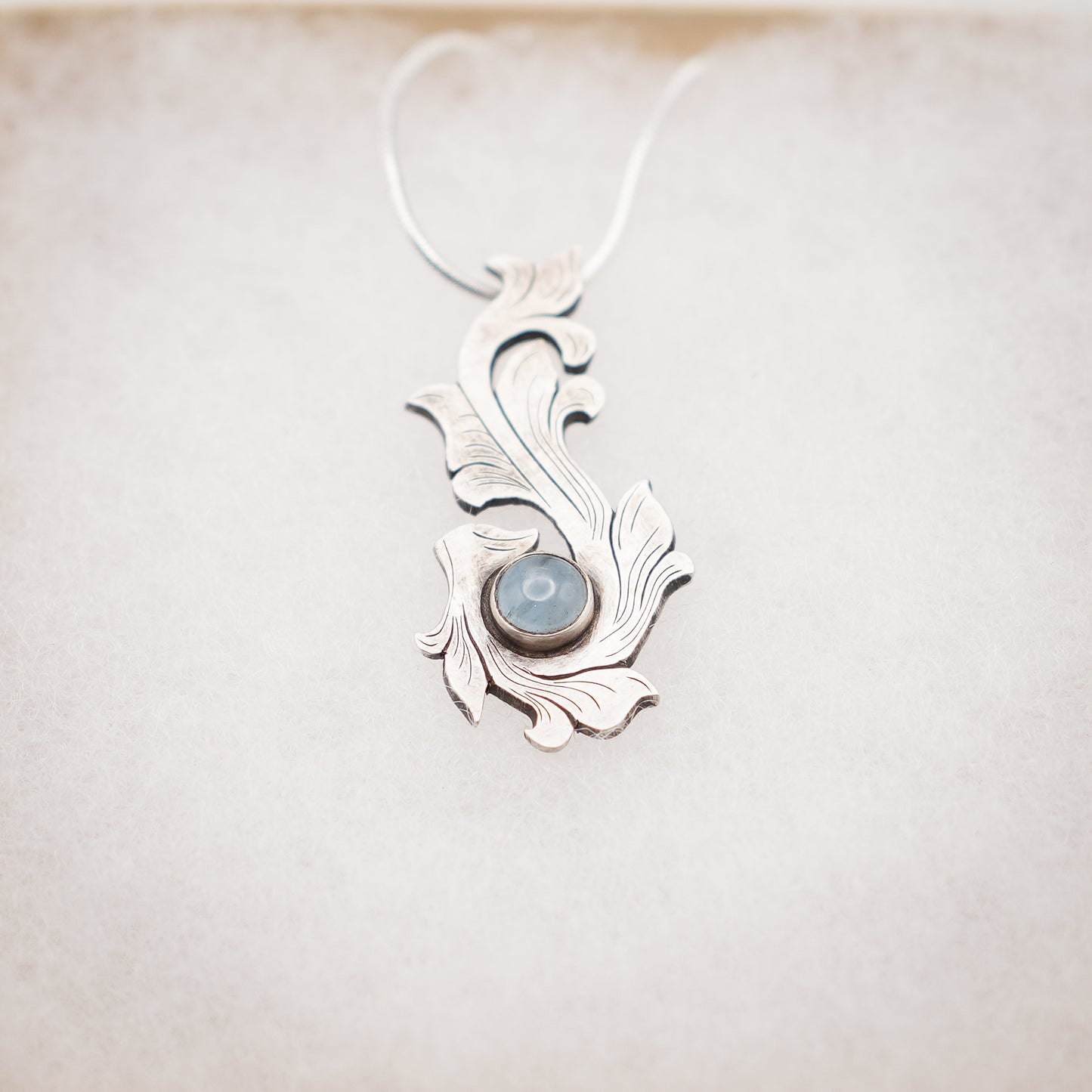 Silver Scrolls Aquamarine Pendant