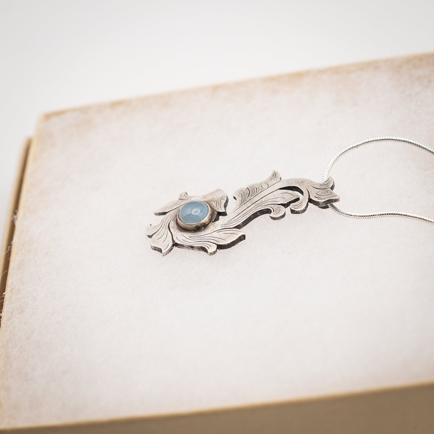 Silver Scrolls Aquamarine Pendant