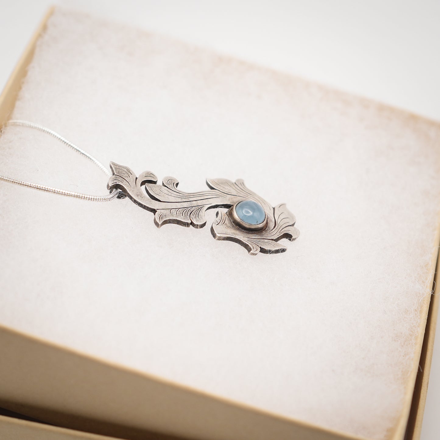 Silver Scrolls Aquamarine Pendant